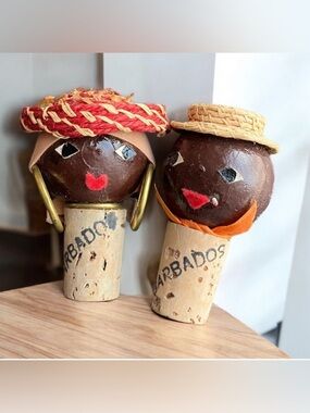 Handcrafted Barbados Cork Doll Souvenir Bottle Stopper Painted Straw Hats